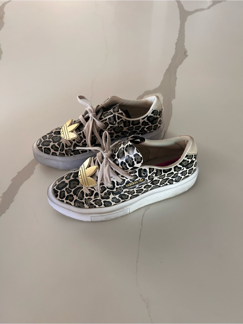 adidas Kids Leopard Print Sneakers in Black and Cream with Gold Accents